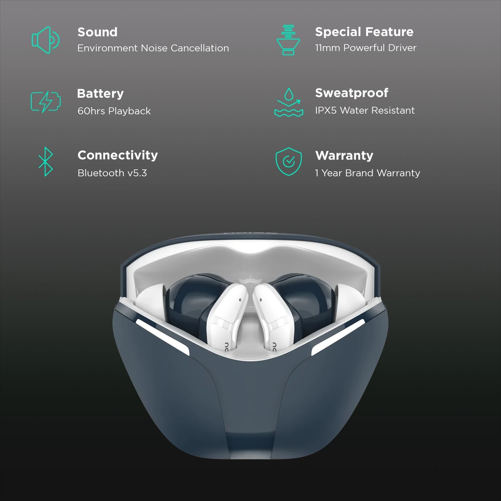 noise Buds MVP 102 TWS Earbuds with Environmental Noise Cancellation (IPX5 Water Resistant, Up to 60 Hours Playtime, Beast Blue)_3