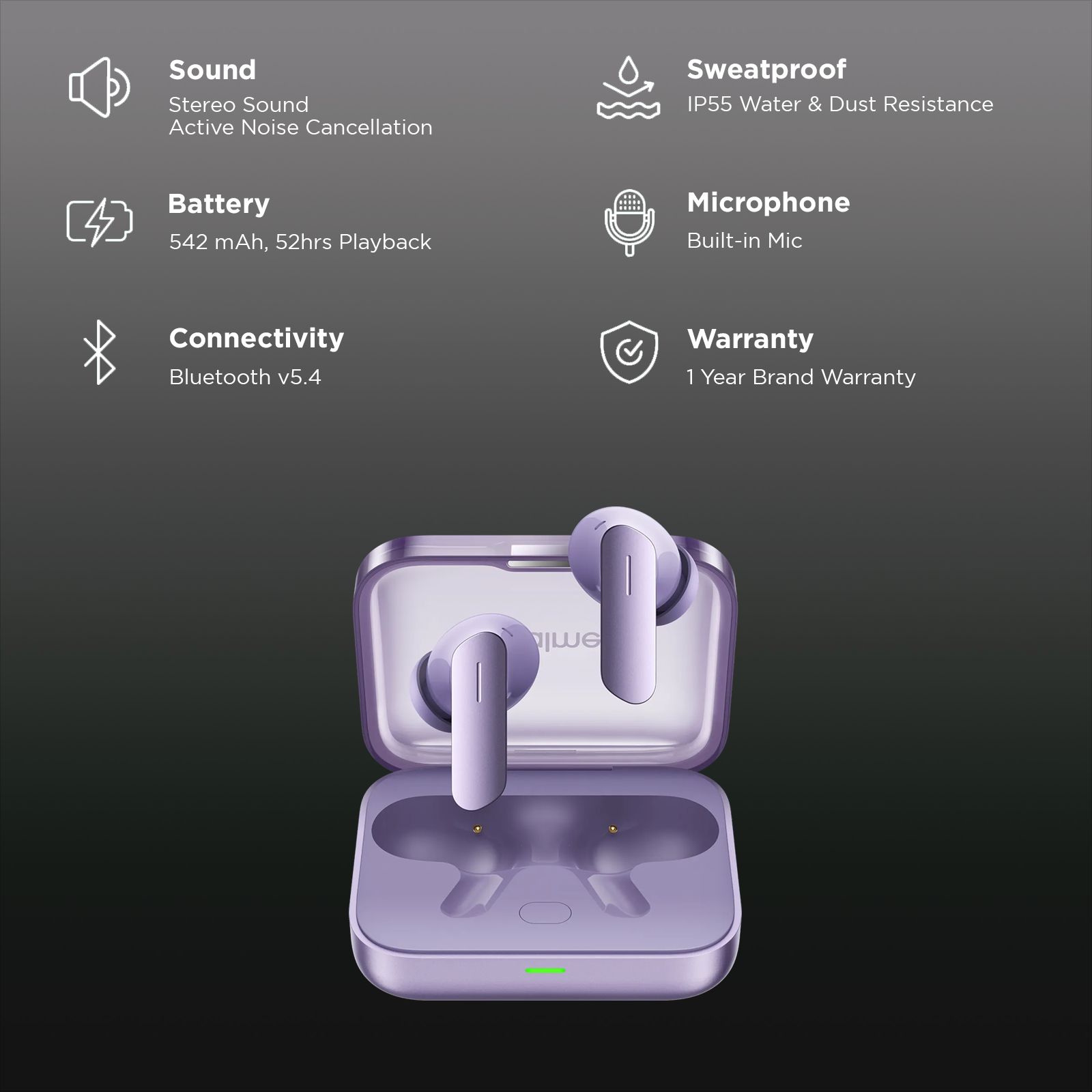 realme Buds Air 7 TWS Earbuds with Active Noise Cancellation (IP55 Water & Dust Resistant, Google Fast Pair, Lavender Purple)_3