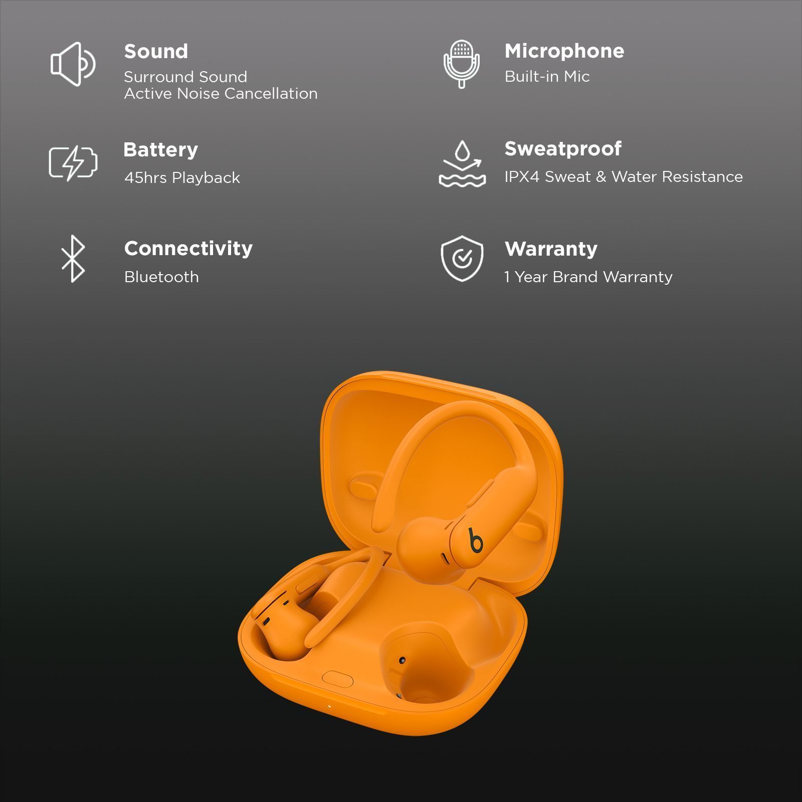 beats Powerbeats Pro 2 MX743ZM/A TWS Earbuds with Active Noise Cancellation (IPX4 Sweat & Water Resistant, Heart-rate Monitoring, Electric Orange)_3