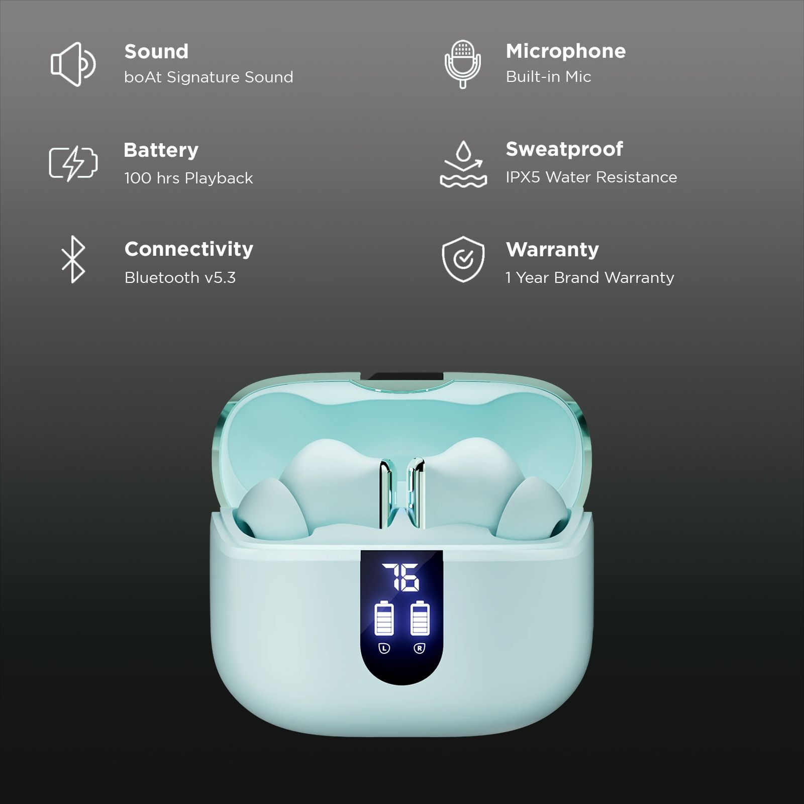 boAt Airdopes 181 Pro TWS Earbuds with Environmental Noise Cancellation (IPX5 Water Resistant, 4 Mics ENx Technology, Frosted Mint)_3