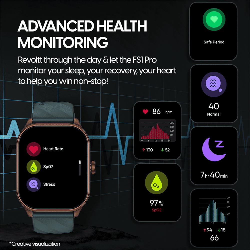 fastrack Revoltt FS1 Pro Smartwatch with Bluetooth Calling (49.7mm AMOLED Arched Display, IP68 Water Resistant, Black Strap)_6