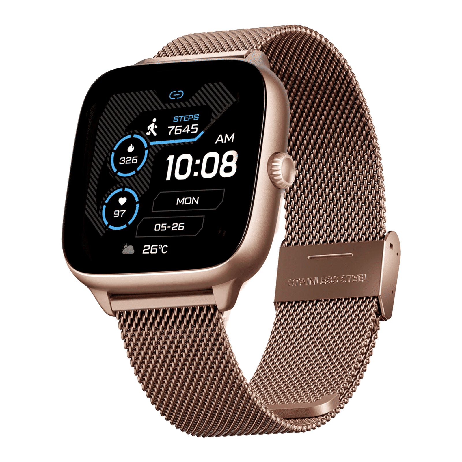 boAt Storm Verge Smartwatch with Bluetooth Calling (43.7mm Ultra HD Display, IP68 Dust, Sweat & Splash Resistance, Rose Gold Strap)_1