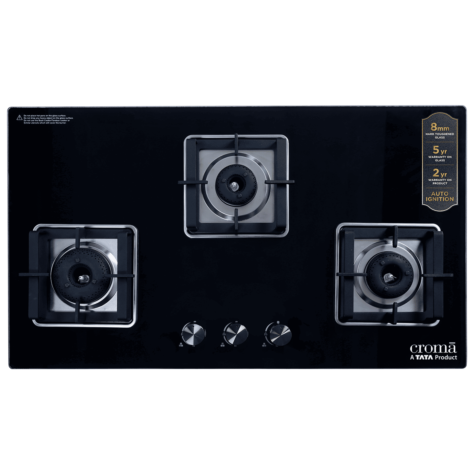 Croma Toughened Glass Top 3 Burner Automatic Hob (Double Drip Tray, Black)_9