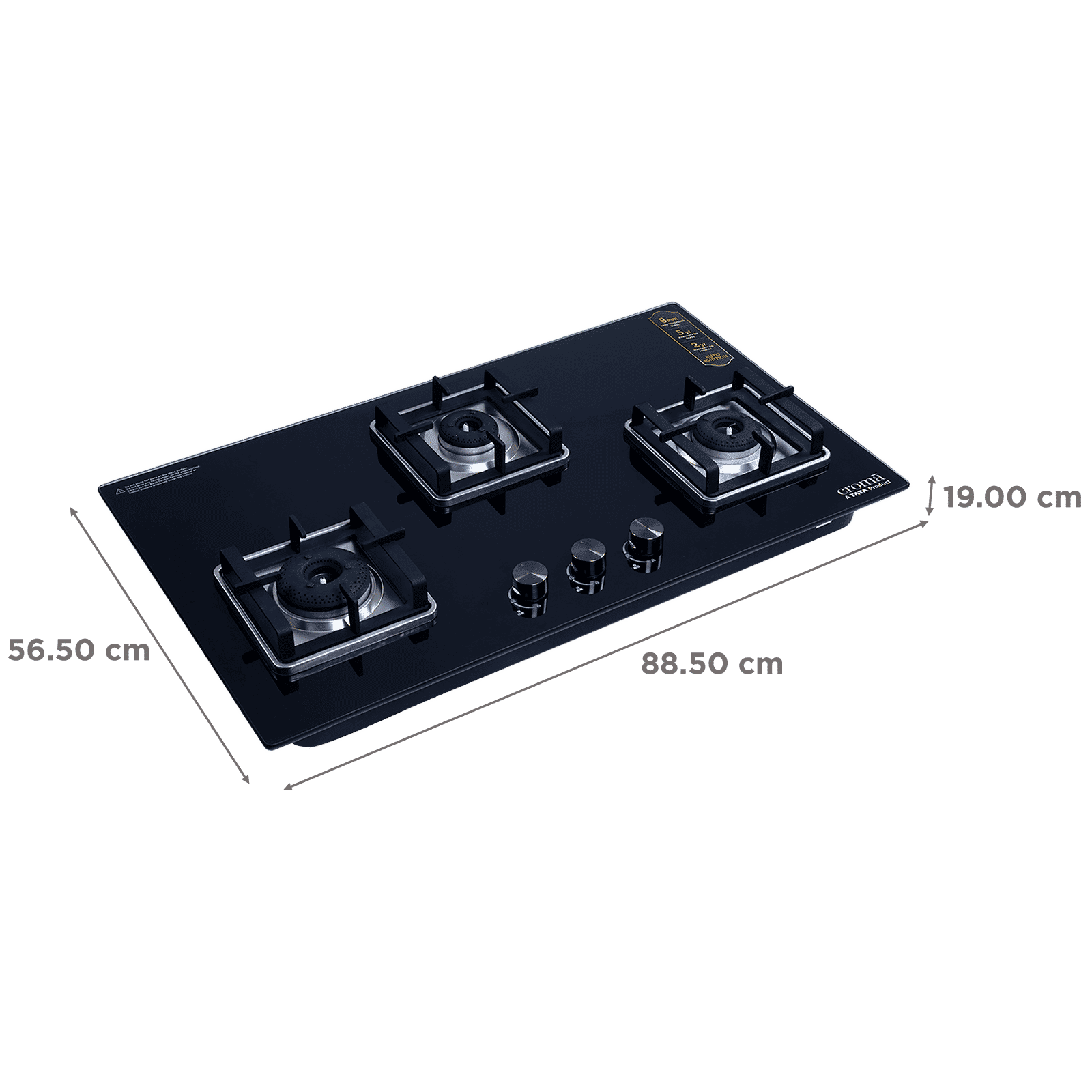 Croma Toughened Glass Top 3 Burner Automatic Hob (Double Drip Tray, Black)_2