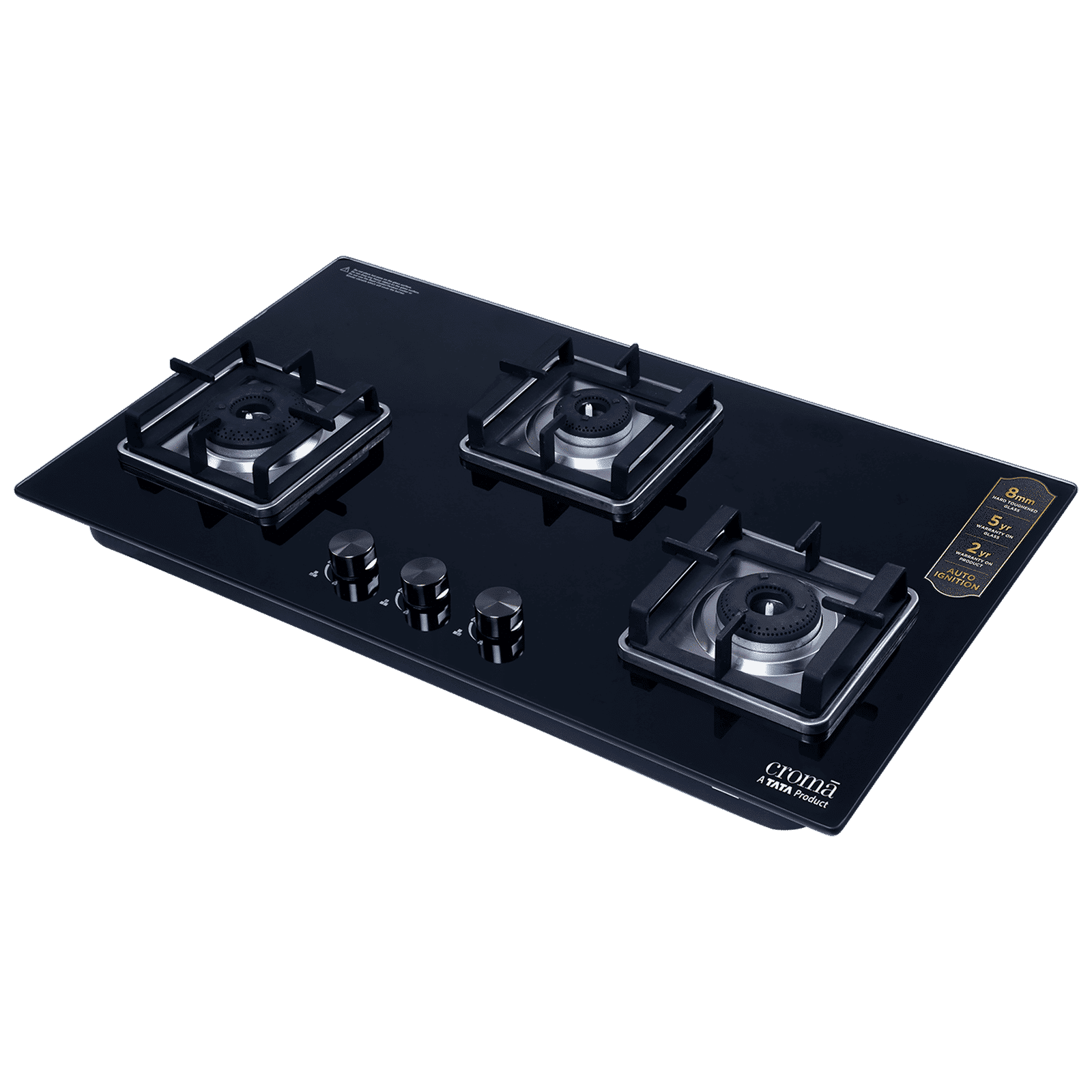 Croma Toughened Glass Top 3 Burner Automatic Hob (Double Drip Tray, Black)_7