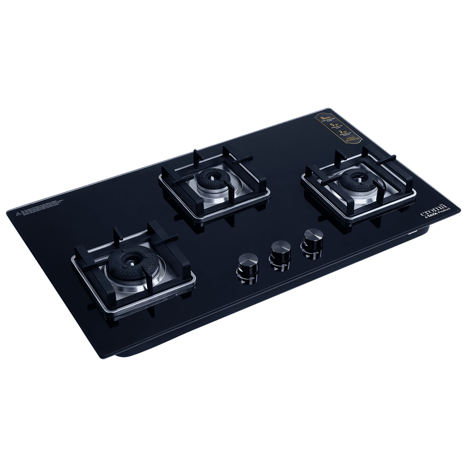 Croma Toughened Glass Top 3 Burner Automatic Hob (Double Drip Tray, Black)_8
