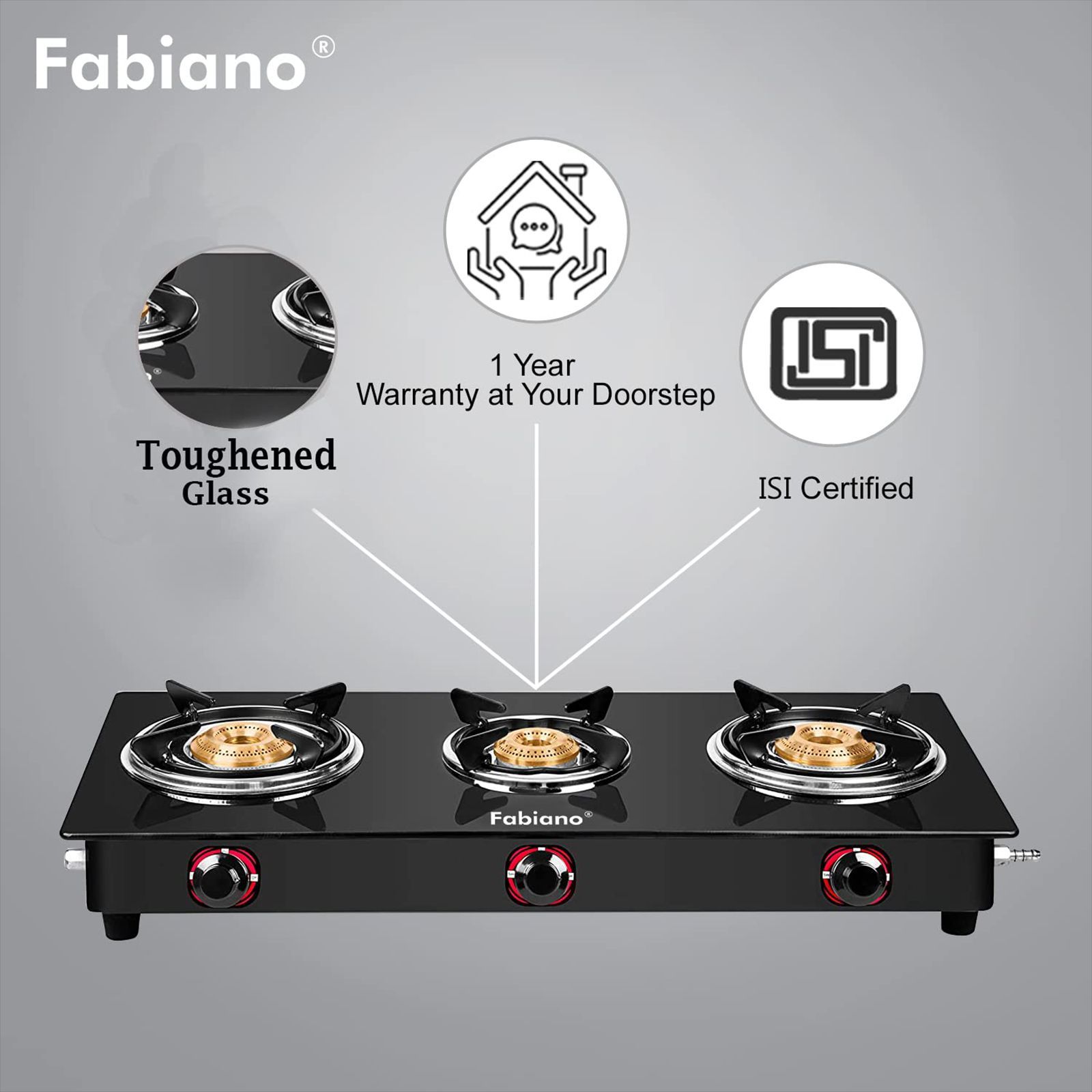 Fabiano FAB3BRNSMART Toughened Glass Top 3 Burner Manual Gas Stove (Pan Support Attachment, Black) Fabiano FAB3BRNSMART Toughened Glass Top 3 Burner Manual Gas Stove (Pan Support Attachment, Black)_8