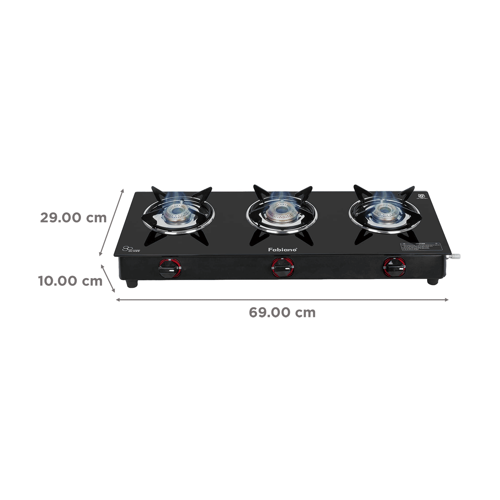 Fabiano FAB3BRNSMART Toughened Glass Top 3 Burner Manual Gas Stove (Pan Support Attachment, Black) Fabiano FAB3BRNSMART Toughened Glass Top 3 Burner Manual Gas Stove (Pan Support Attachment, Black)_2
