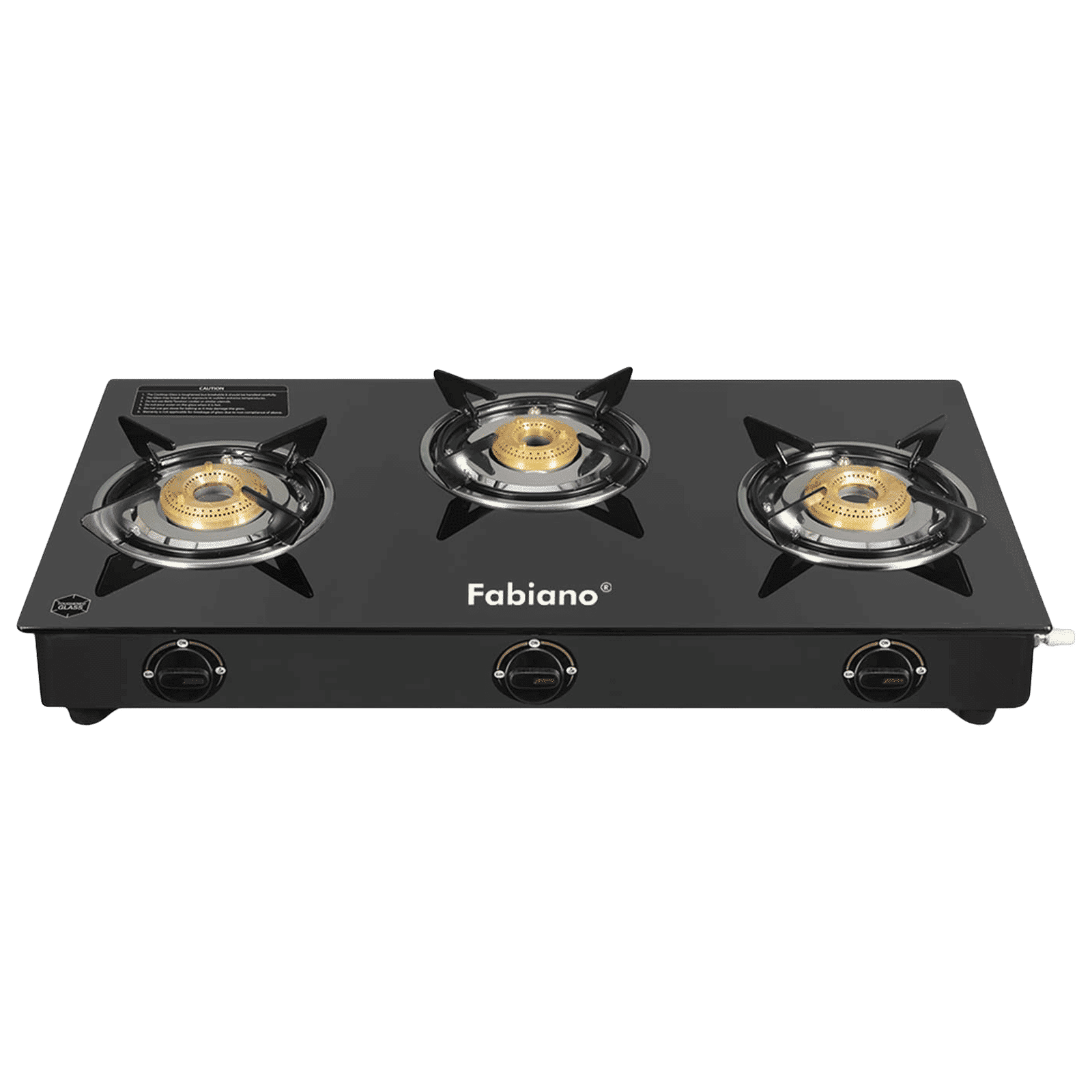 Fabiano Toughened Glass Top 3 Burner Manual Gas Stove(Heat Resistant, Black)_1
