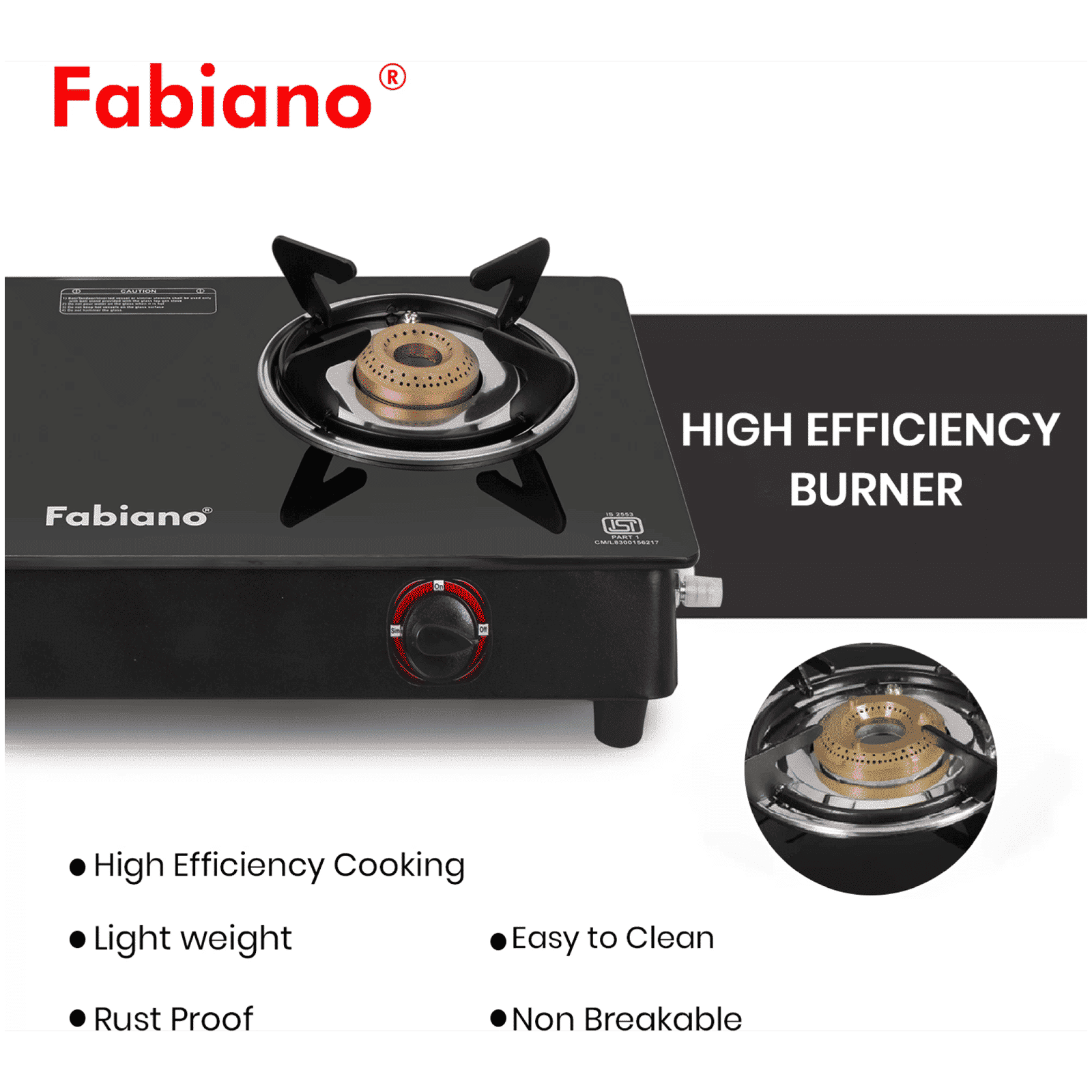 Fabiano Toughened Glass Top 2 Burner Manual Gas Stove (ISI Certified, Black)_4