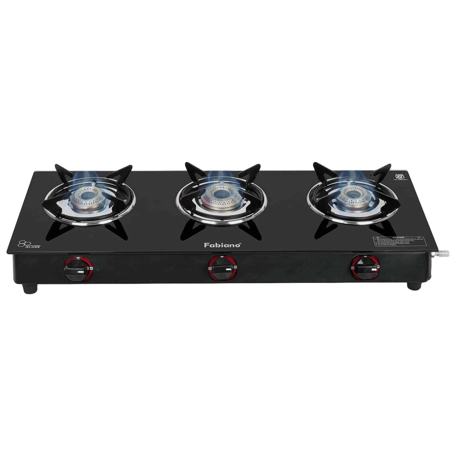 Fabiano FAB-3BRN Toughened Glass Top 3 Burner Automatic Gas Stove (Pan Support Attachment, Black)_1