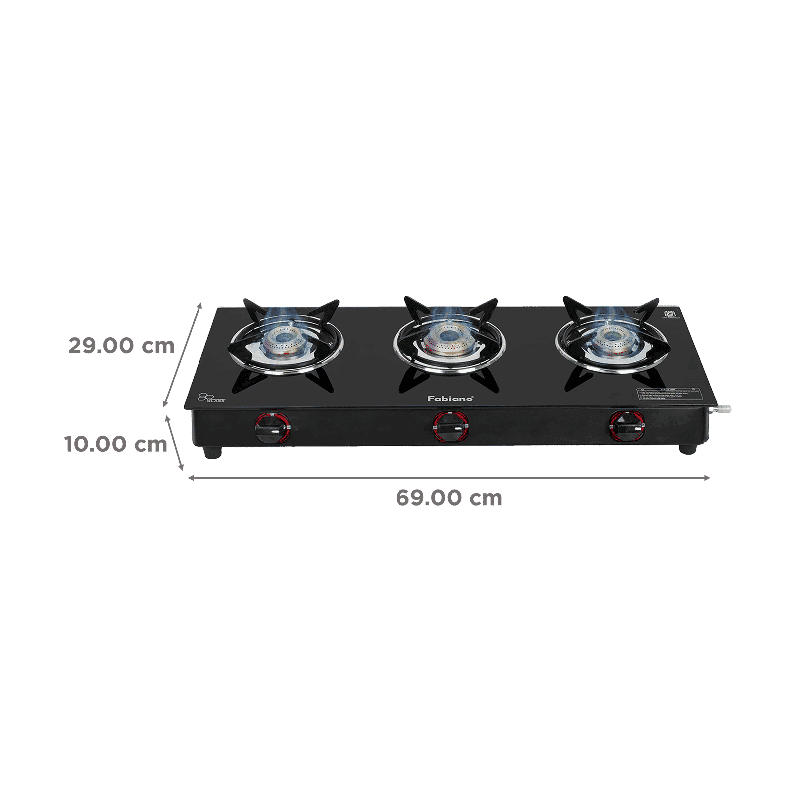 Fabiano FAB-3BRN Toughened Glass Top 3 Burner Automatic Gas Stove (Pan Support Attachment, Black)_2