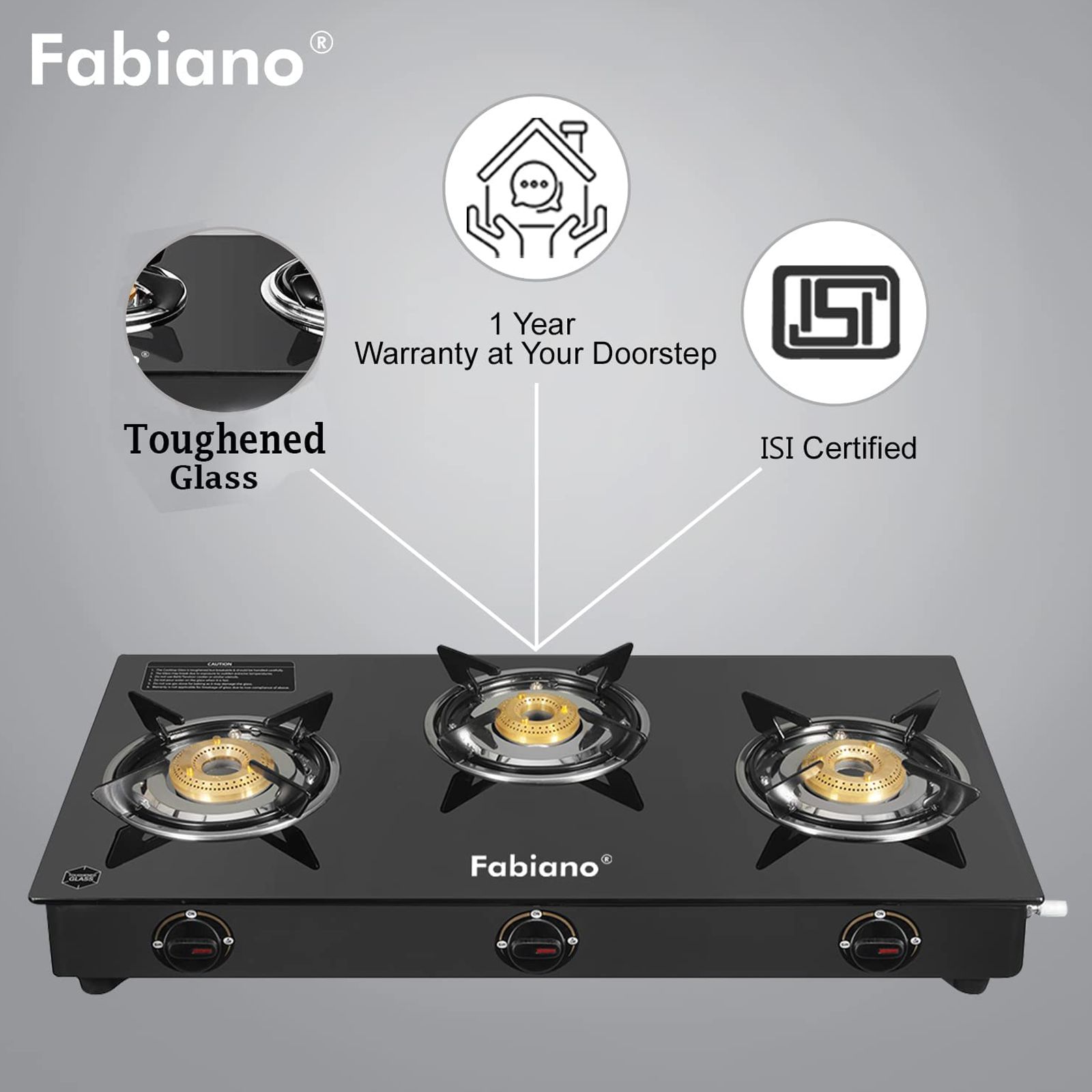 Fabiano FAB-3BR STARLINE Toughened Glass Top 3 Burner Manual Gas Stove (Tri-Pin Burners, Black)_6