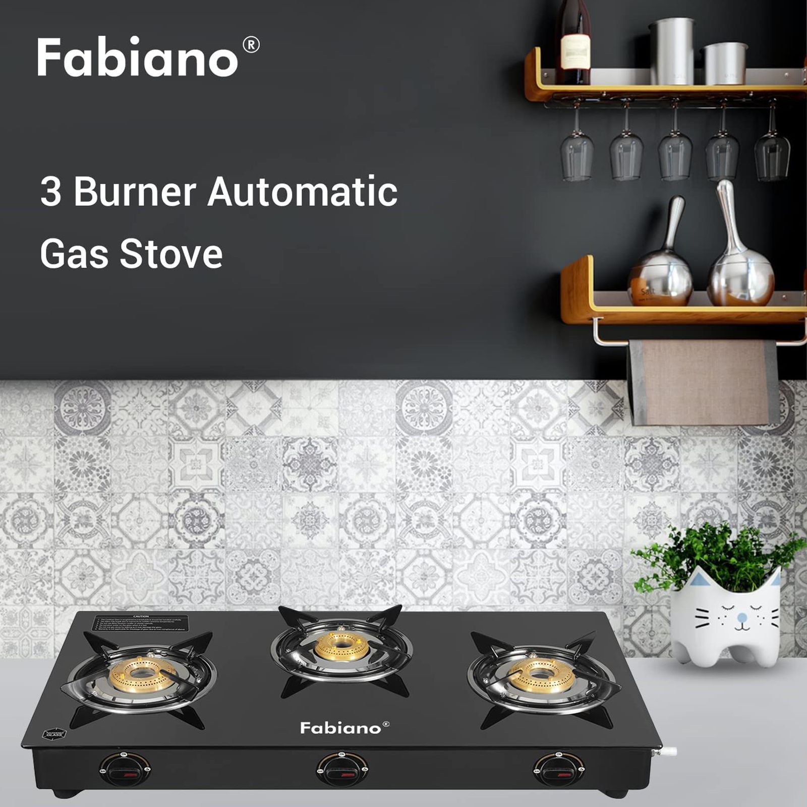 Fabiano FAB3BRSTARLINEAUTO Toughened Glass Top 3 Burner Automatic Gas Stove (Tri-Pin Burners, Black)_4