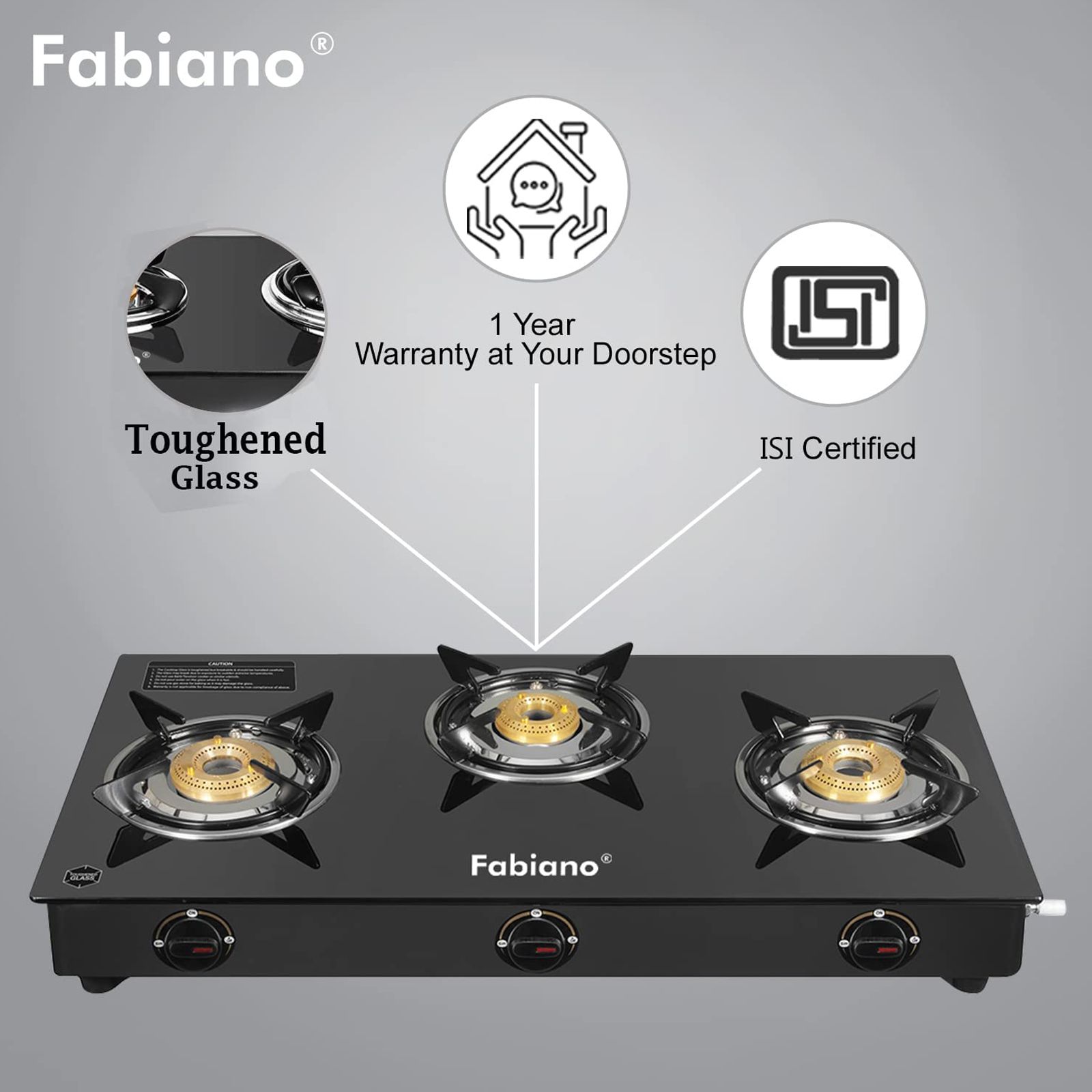 Fabiano FAB3BRSTARLINEAUTO Toughened Glass Top 3 Burner Automatic Gas Stove (Tri-Pin Burners, Black)_7