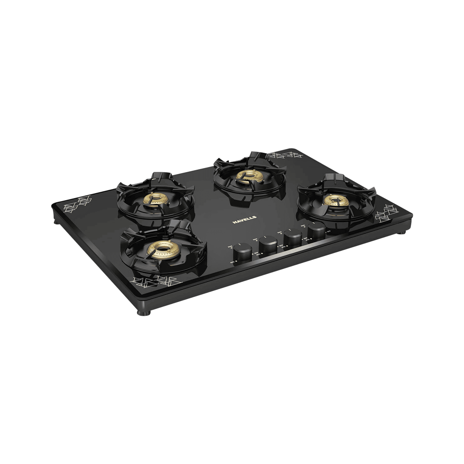 Havells Nucleus Toughened Glass Top 4 Burner Manual Gas Stove (Heavy Duty Brass Burner, Black) Havells Nucleus Toughened Glass Top 4 Burner Manual Gas Stove (Heavy Duty Brass Burner, Black)_3