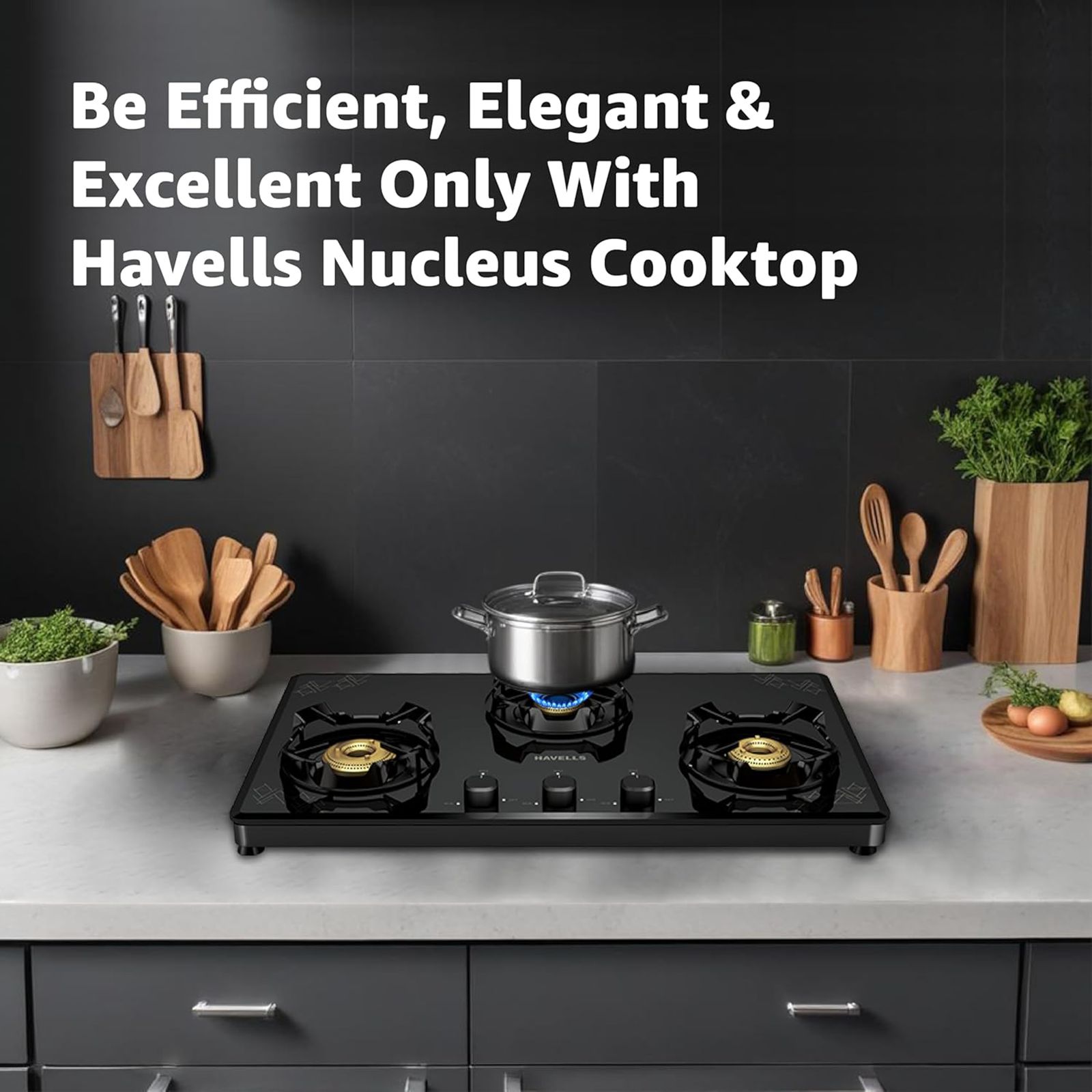 Havells Nucleus Toughened Glass Top 3 Burner Manual Gas Stove (Heavy Duty Brass Burner, Black) Havells Nucleus Toughened Glass Top 3 Burner Manual Gas Stove (Heavy Duty Brass Burner, Black)_5